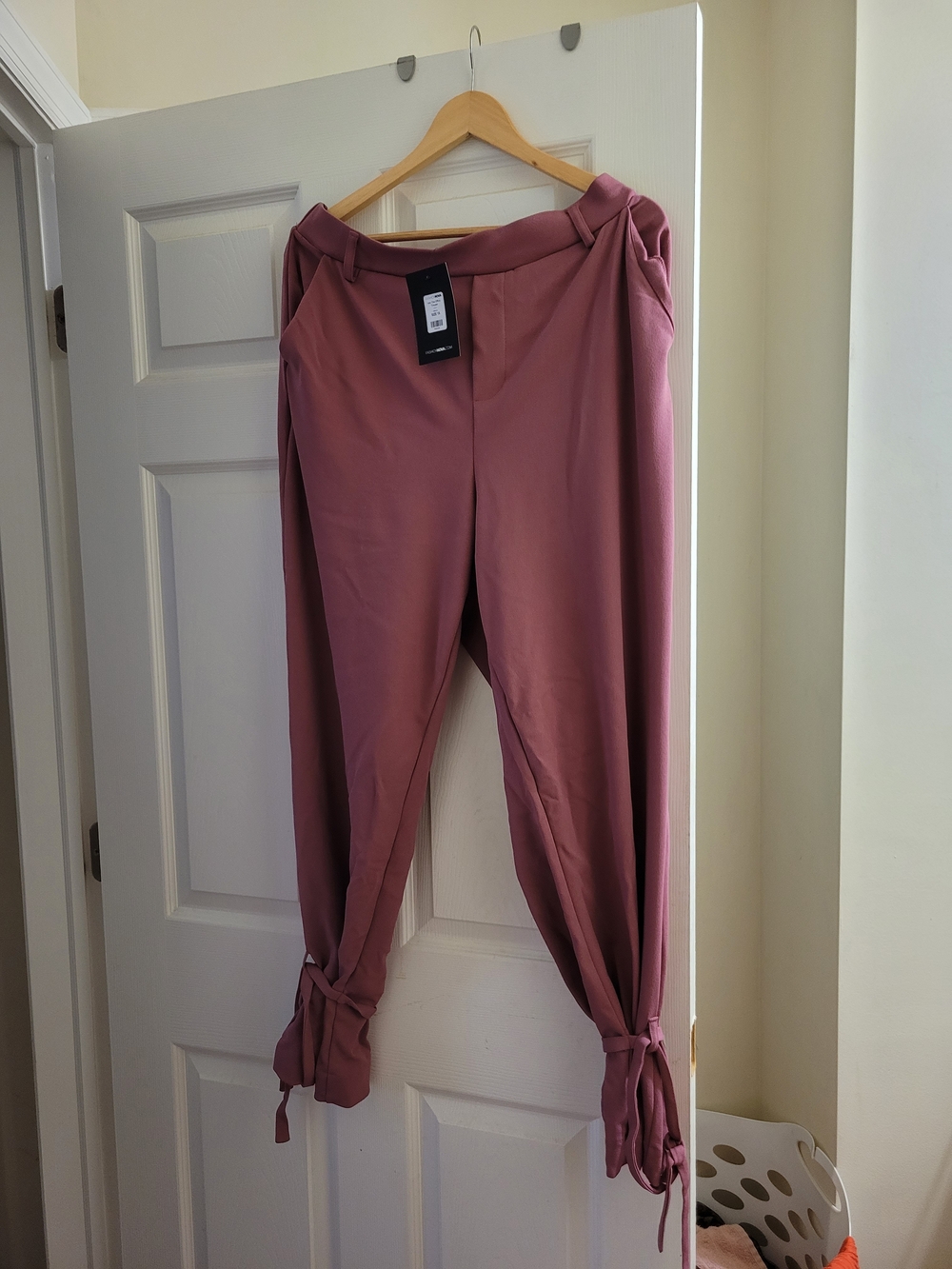 Fashion Nova Tie-Hem Track Pants in Dusty Rose